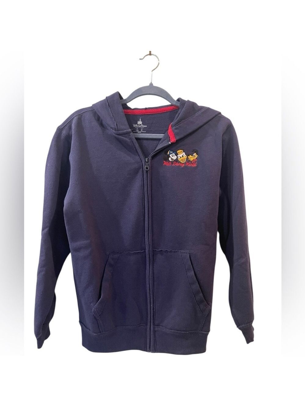 Disney Parks Mickey Donald Pluto Football Navy Hooded Zip Jacket Kids Size: XL